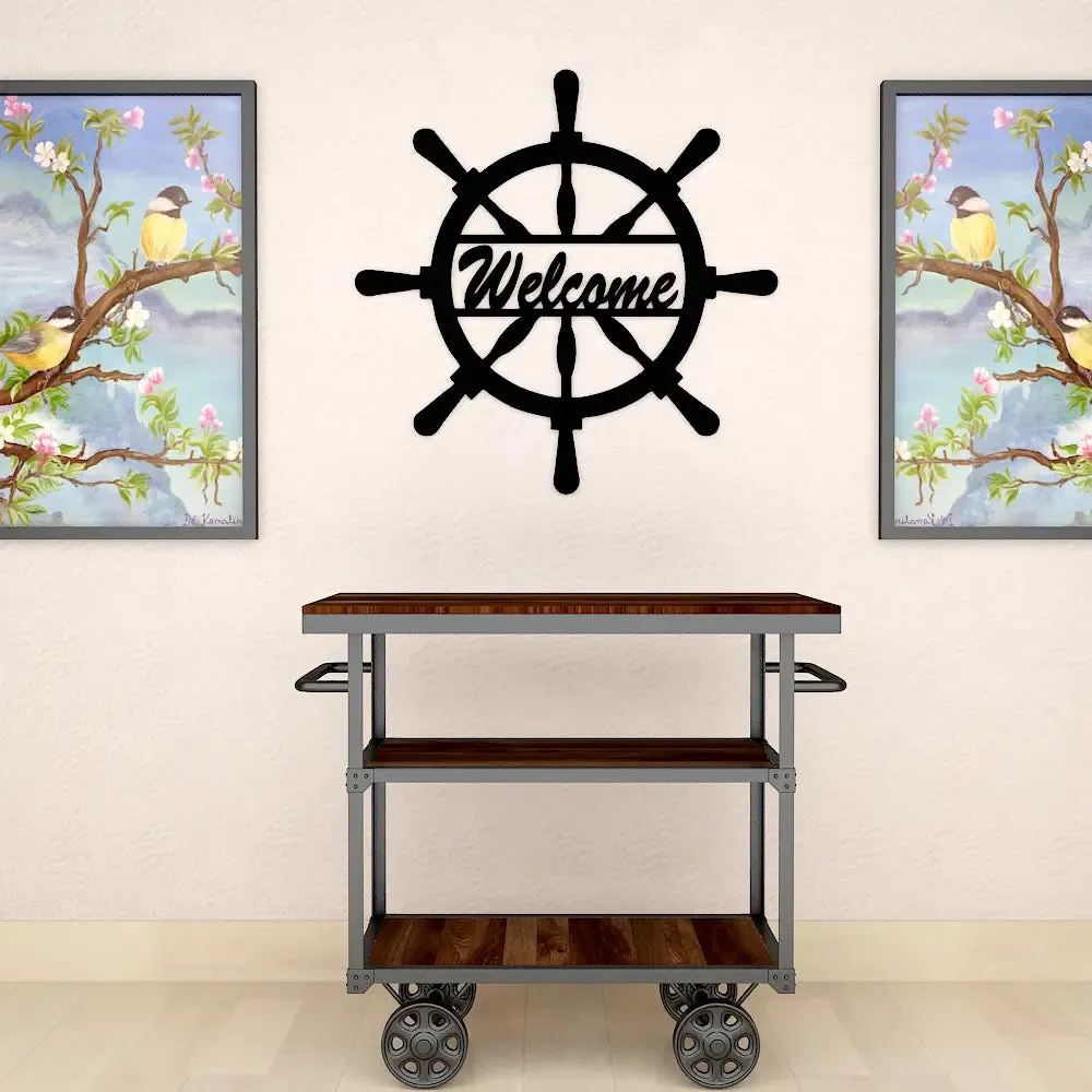 Welcome in Ship Wheel Design Wooden Wall Hanging, Wooden Wall Decoration Medium(15 inch X 15inch)