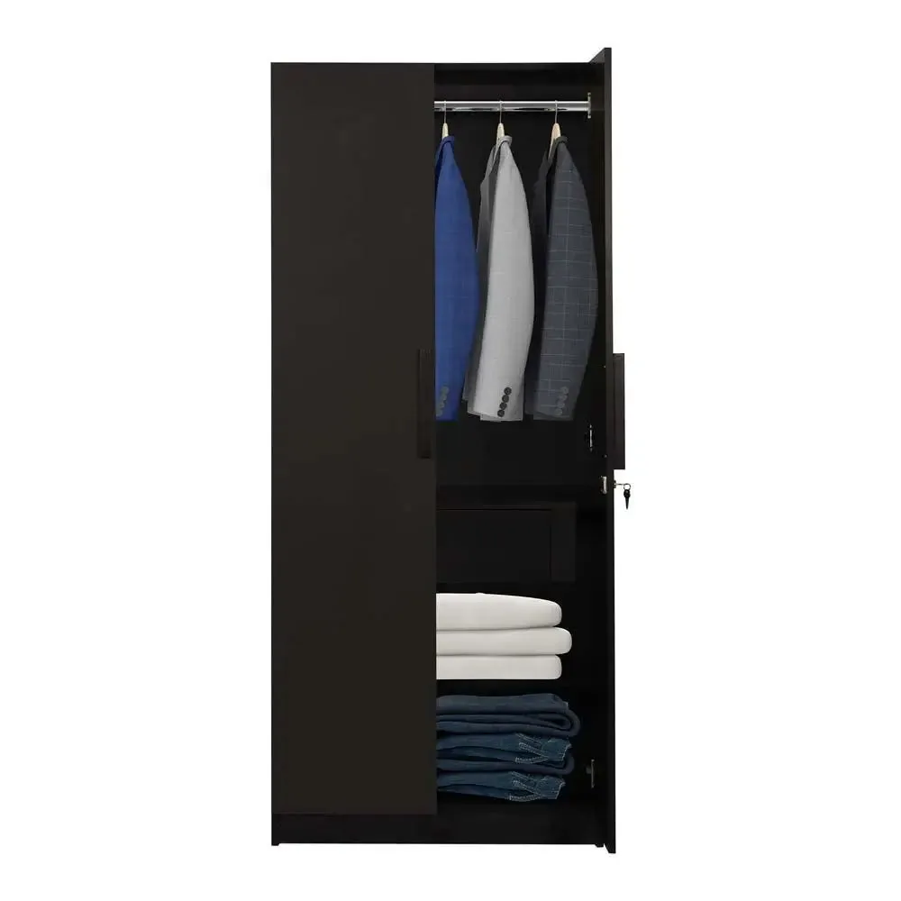 Wenge Engineered Wood 2 Door Wardrobe With Drawer