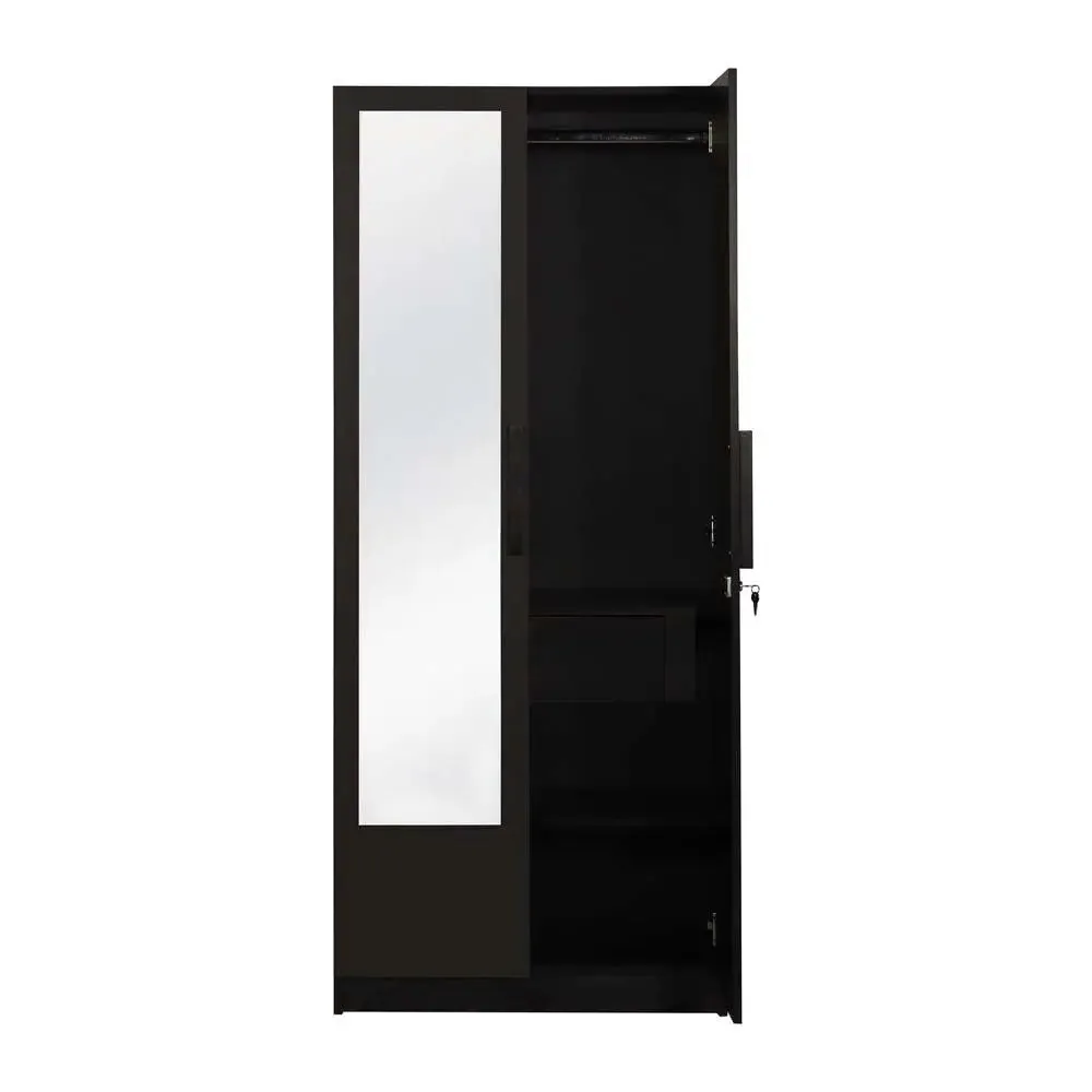 Wenge Engineered Wood 2 Door Wardrobe With Drawers & Mirror