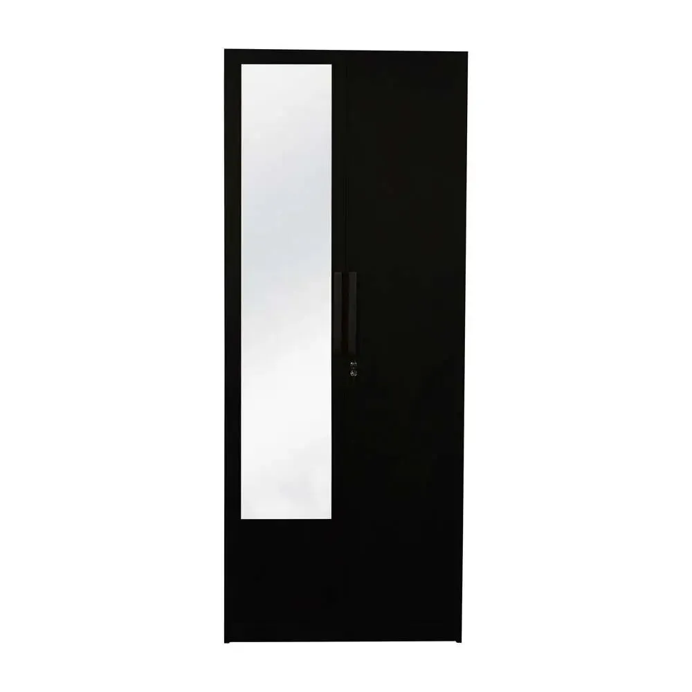 Wenge Engineered Wood 2 Door Wardrobe With Drawers & Mirror