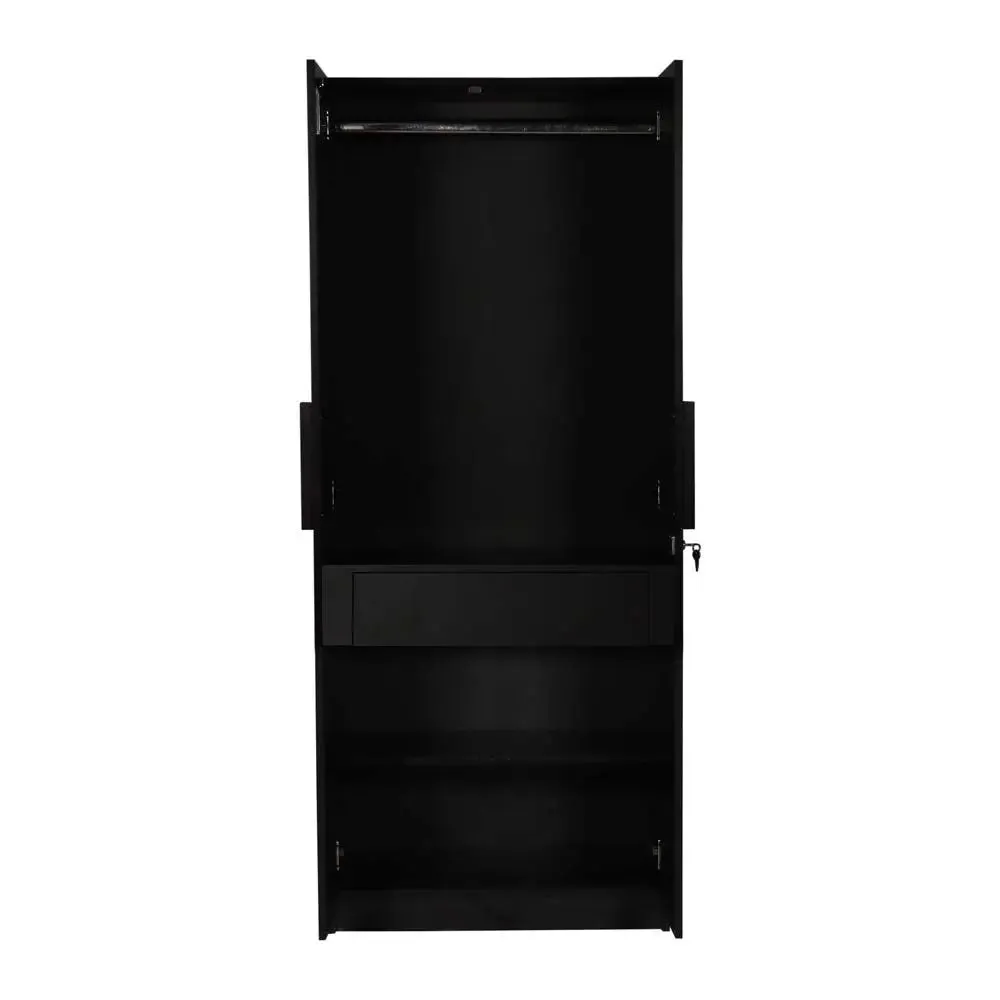 Wenge Engineered Wood 2 Door Wardrobe With Drawers & Mirror