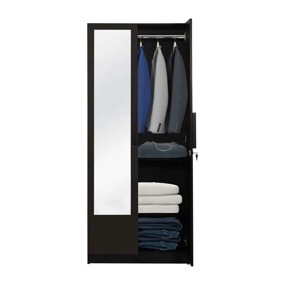 Wenge Engineered Wood 2 Door Wardrobe With Mirror