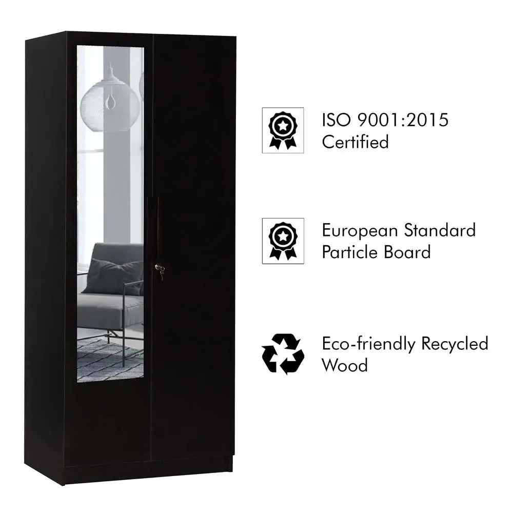 Wenge Engineered Wood 2 Door Wardrobe With Mirror