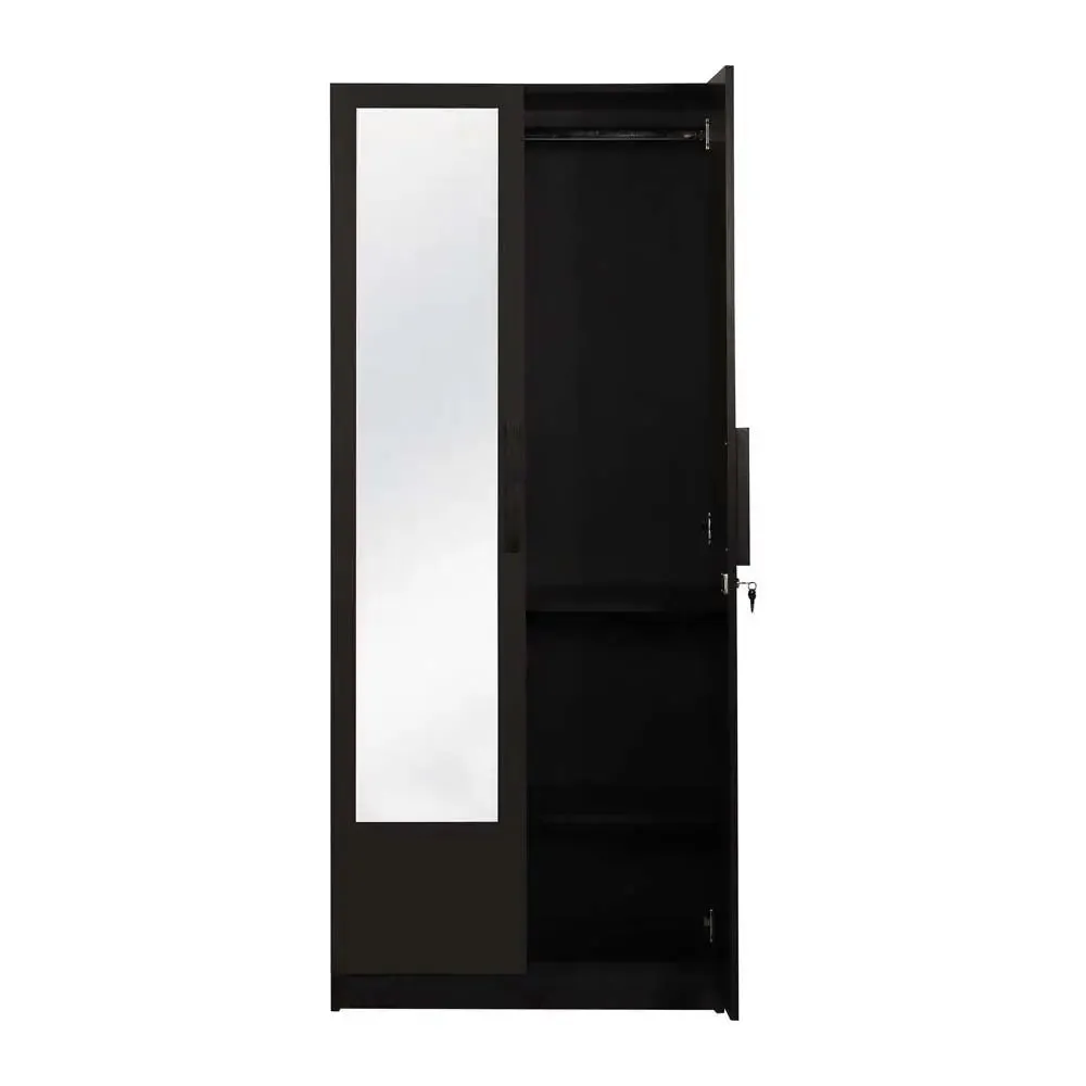 Wenge Engineered Wood 2 Door Wardrobe With Mirror