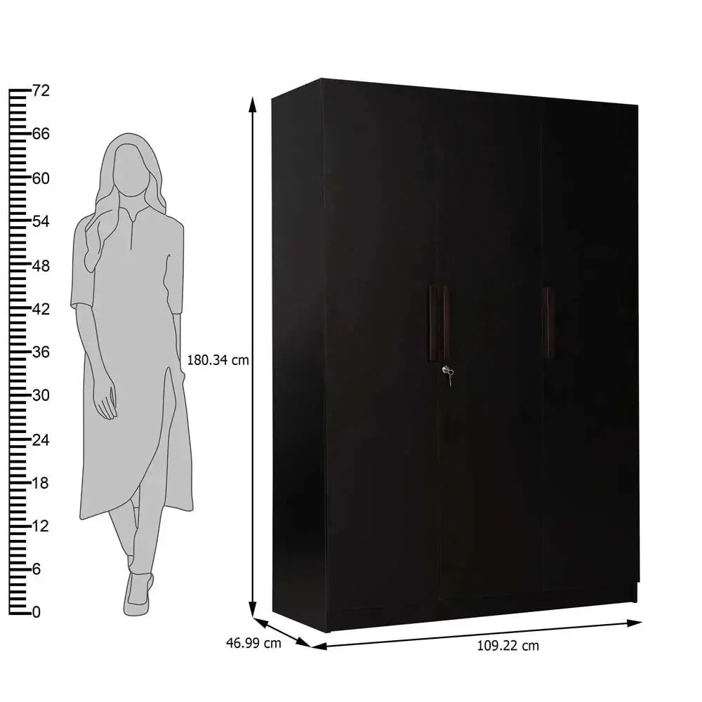 Wenge Engineered Wood 3 Door Wardrobe