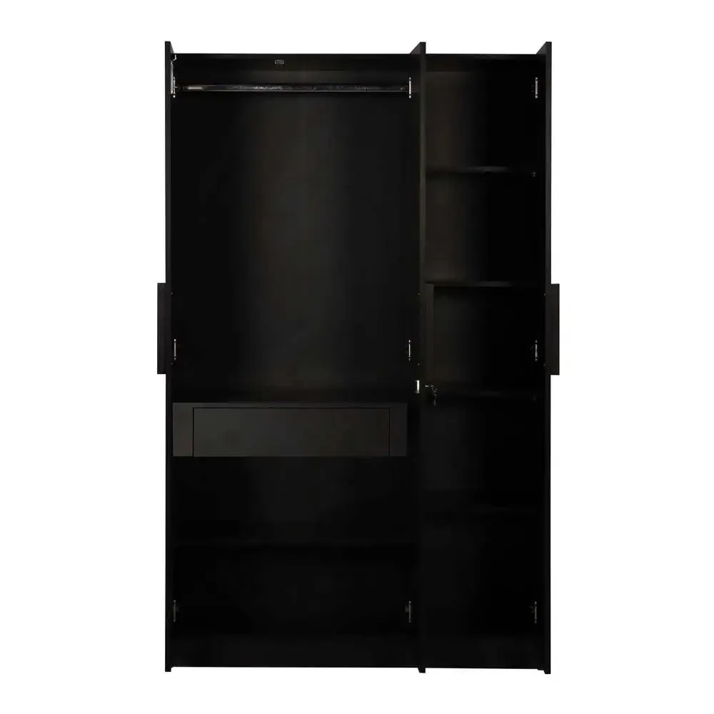 Wenge Engineered Wood 3 Door Wardrobe With Drawers & Mirror