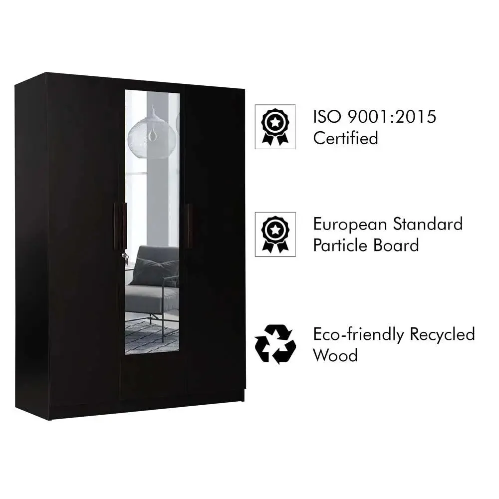 Wenge Engineered Wood 3 Door Wardrobe With Mirror