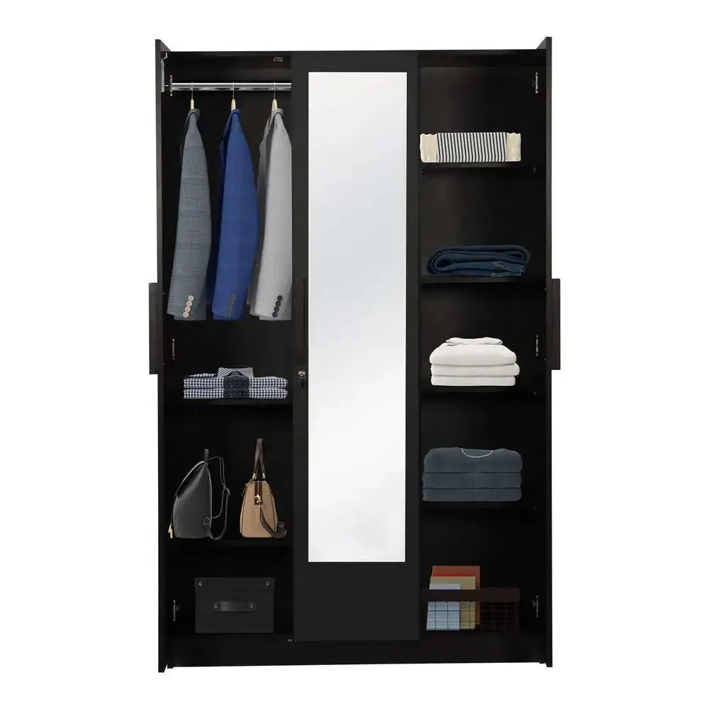 Wenge Engineered Wood 3 Door Wardrobe With Mirror