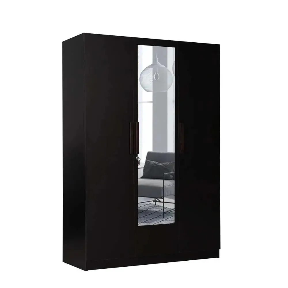Wenge Engineered Wood 3 Door Wardrobe With Mirror