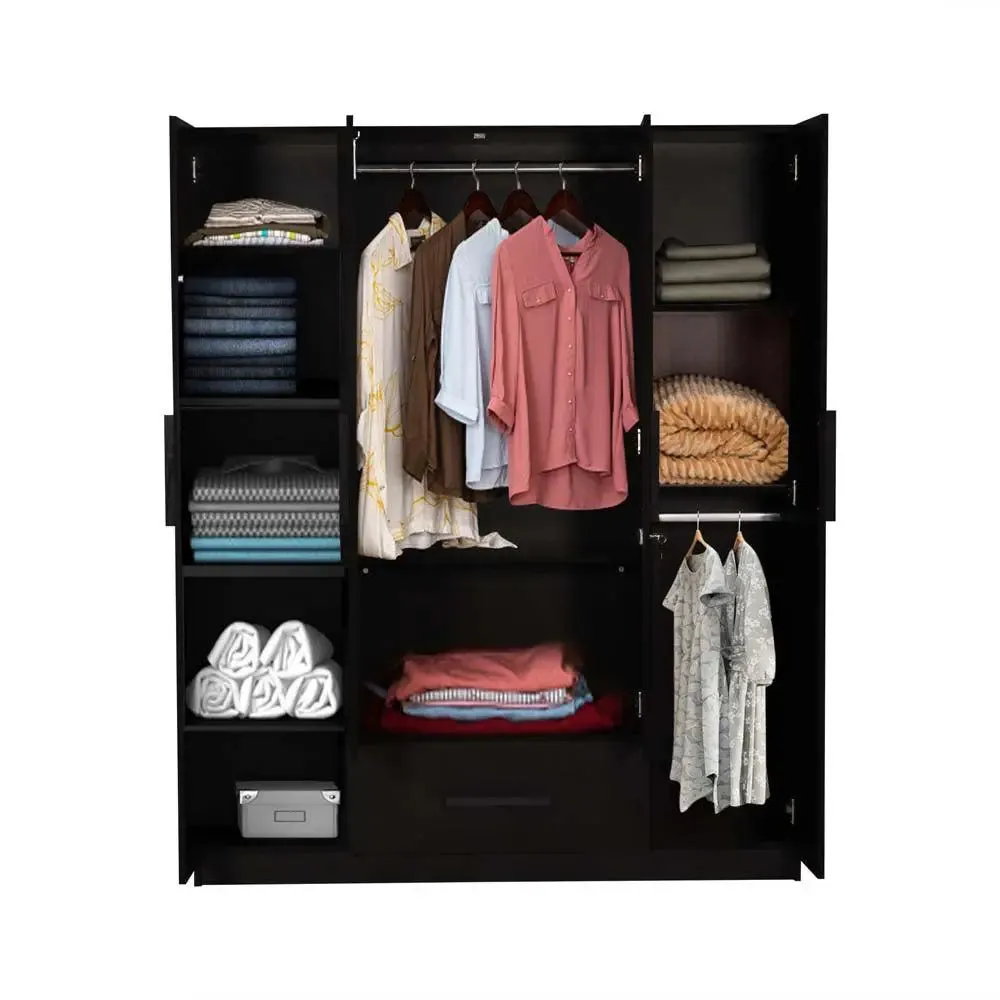 Wenge Engineered Wood 4 Door Wardrobe With Drawer & Mirror