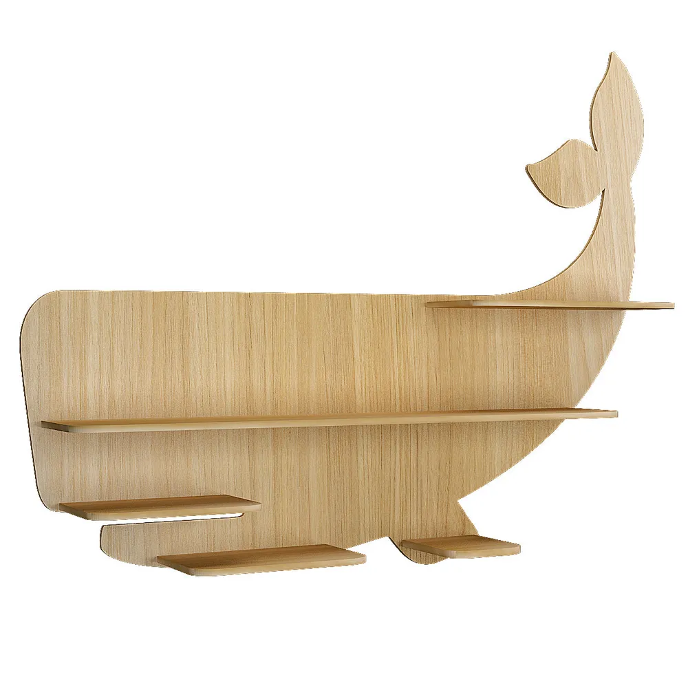 Whale Backlit Wood Wall Shelf / Book Shelf / Night Light, Light Oak Finish Regular ( 32 inches x 25 inches )