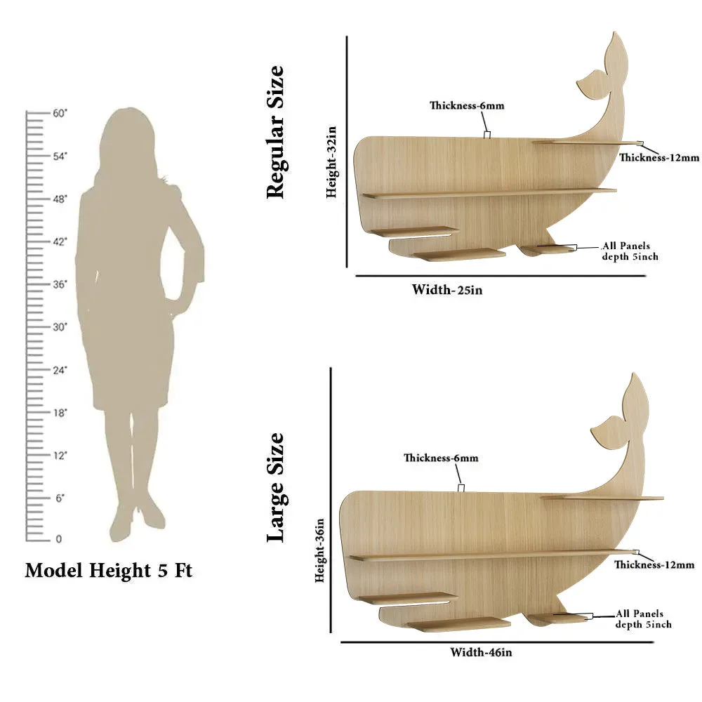 Whale Backlit Wood Wall Shelf / Book Shelf / Night Light, Light Oak Finish Regular ( 32 inches x 25 inches )