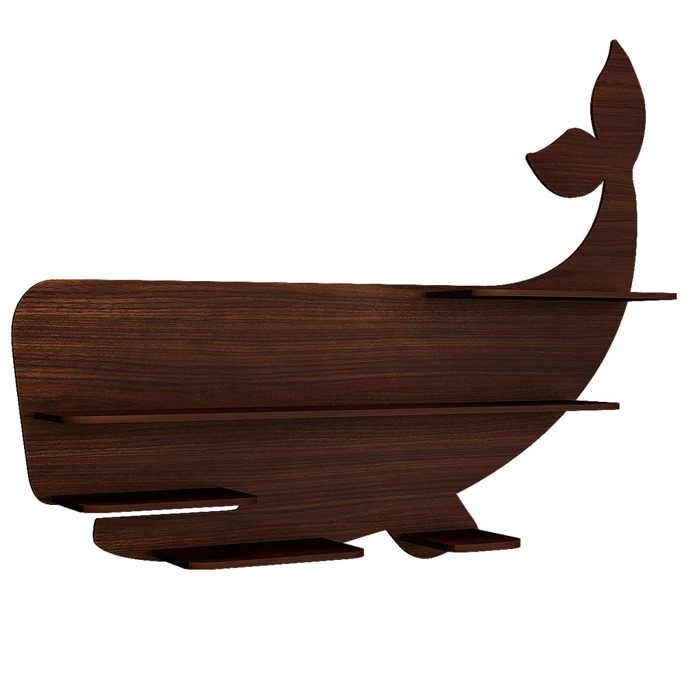 Whale Backlit Wood Wall Shelf / Book Shelf / Night Light, Walnut Finish Regular ( 32 inches x 25 inches )