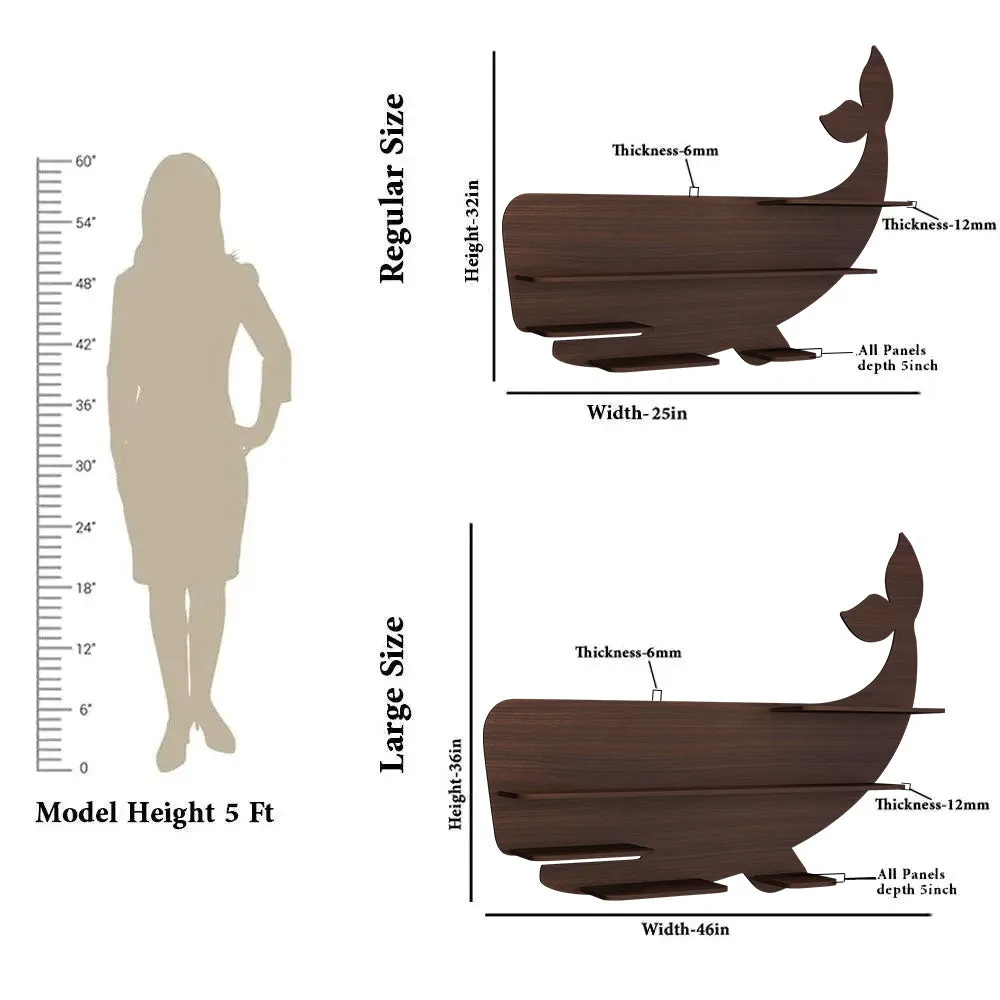 Whale Backlit Wood Wall Shelf / Book Shelf / Night Light, Walnut Finish Regular ( 32 inches x 25 inches )
