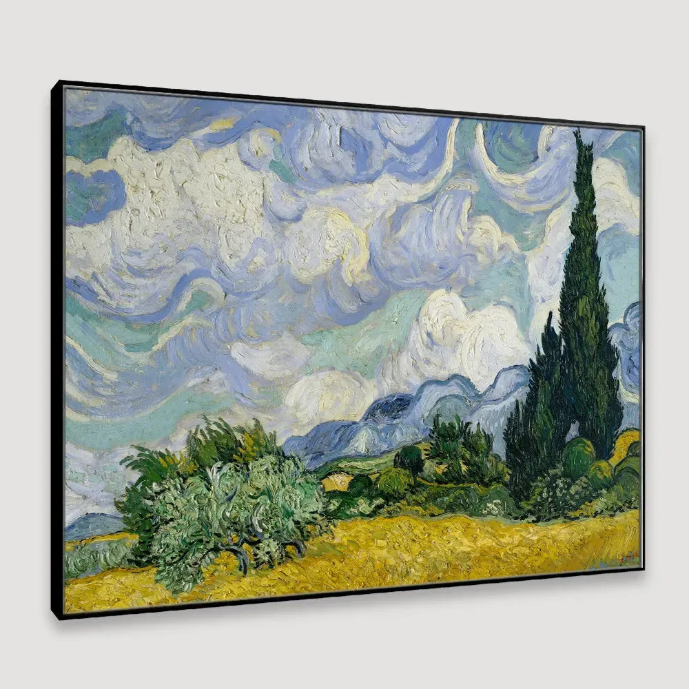 Wheat Field with Cypresses Framed Wall Art With Frame
