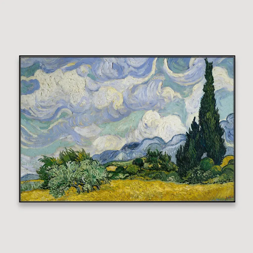 Wheat Field with Cypresses Framed Wall Art With Frame