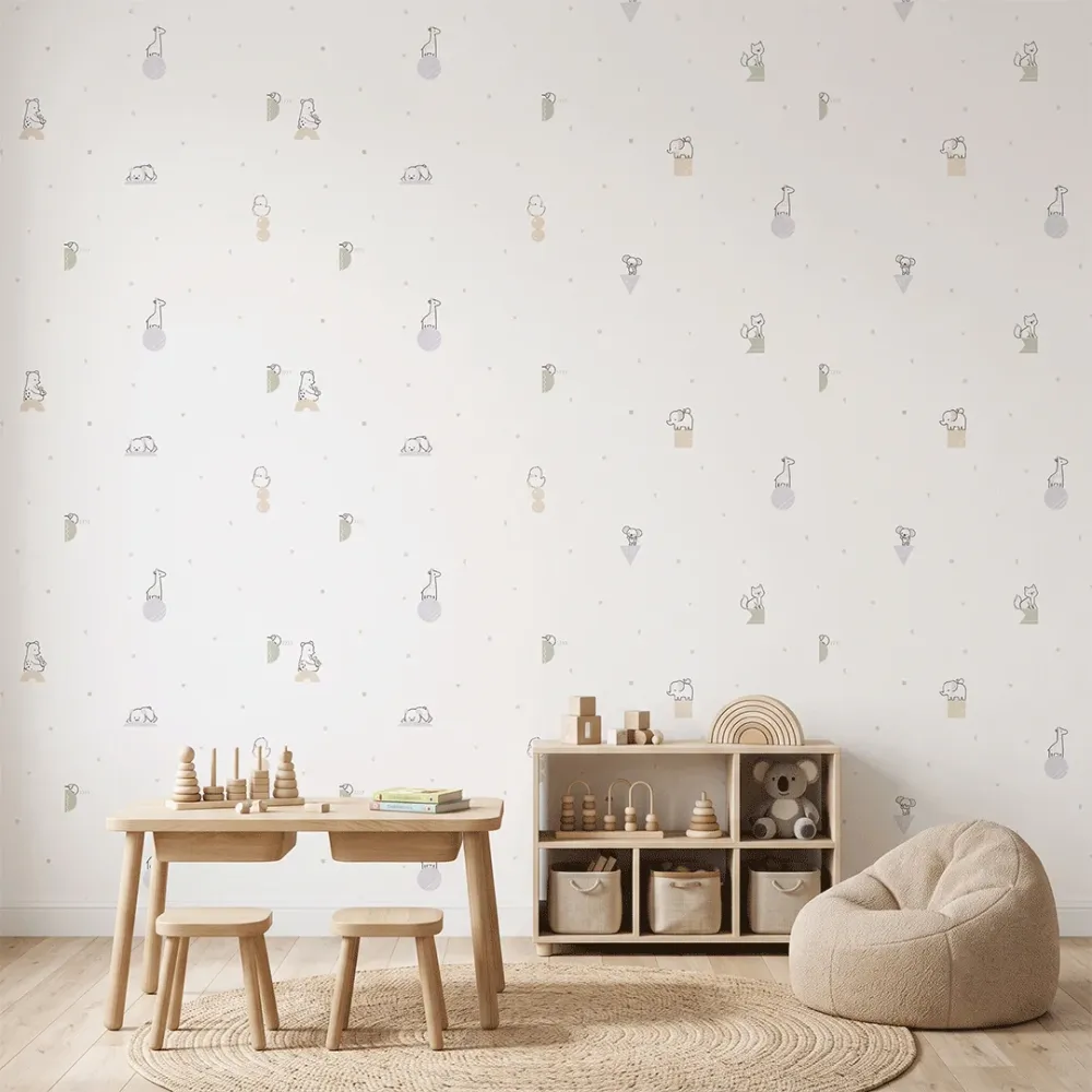 Minimal Safari Animals Kids Wallpaper | Premium Korean Vinyl Nursery Wallpaper