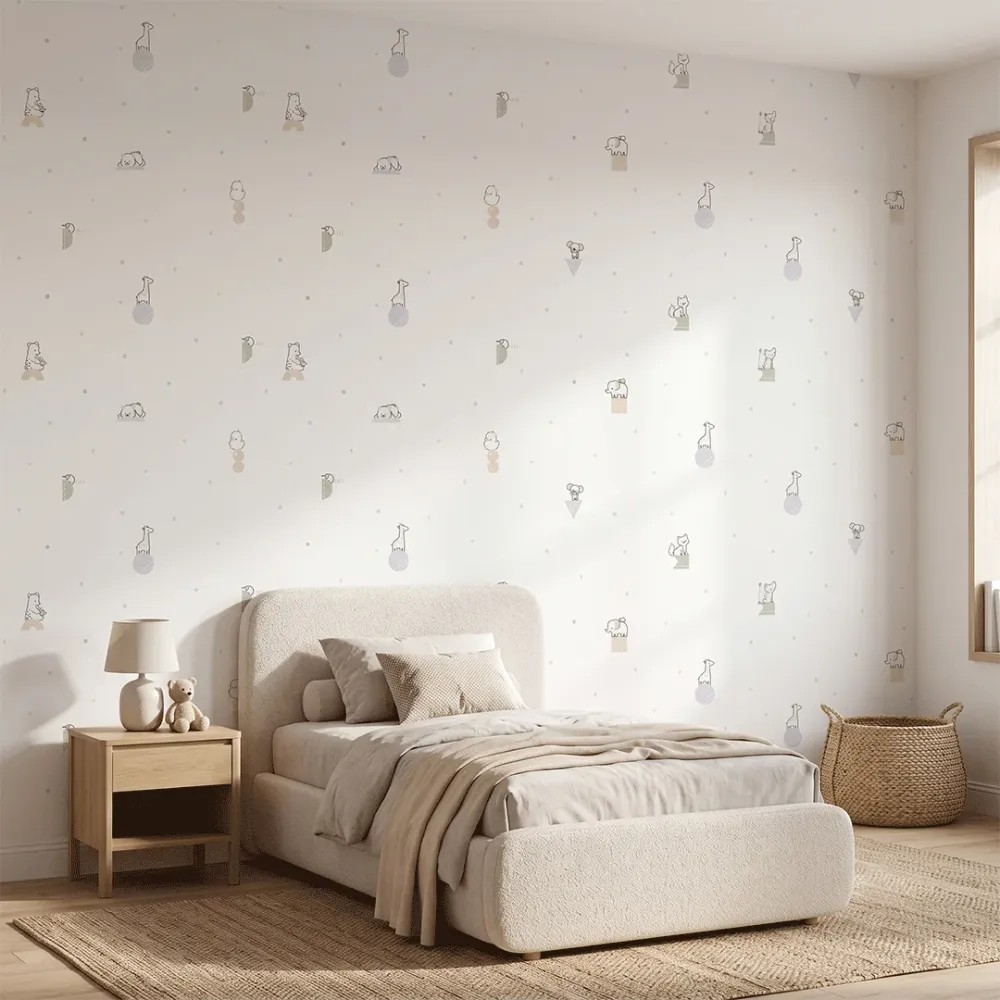 Minimal Safari Animals Kids Wallpaper | Premium Korean Vinyl Nursery Wallpaper