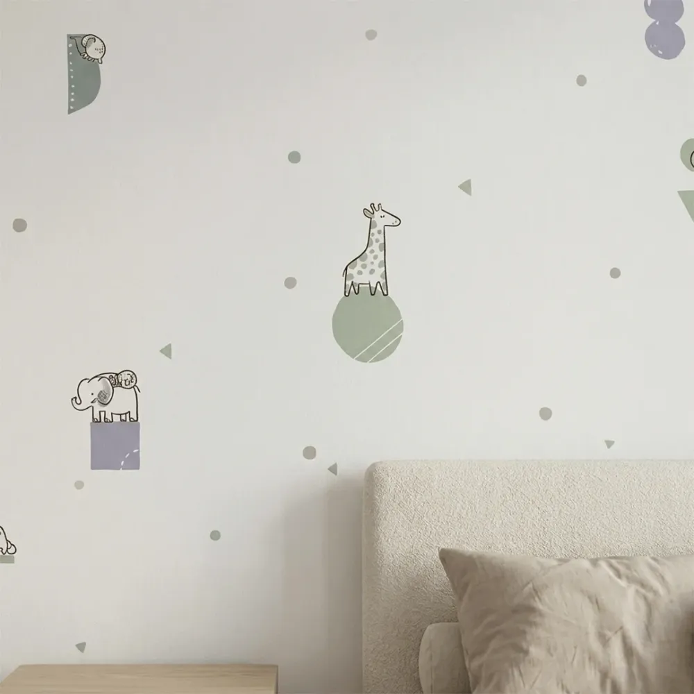 Minimal Safari Animals Kids Wallpaper | Premium Korean Vinyl Nursery Wallpaper