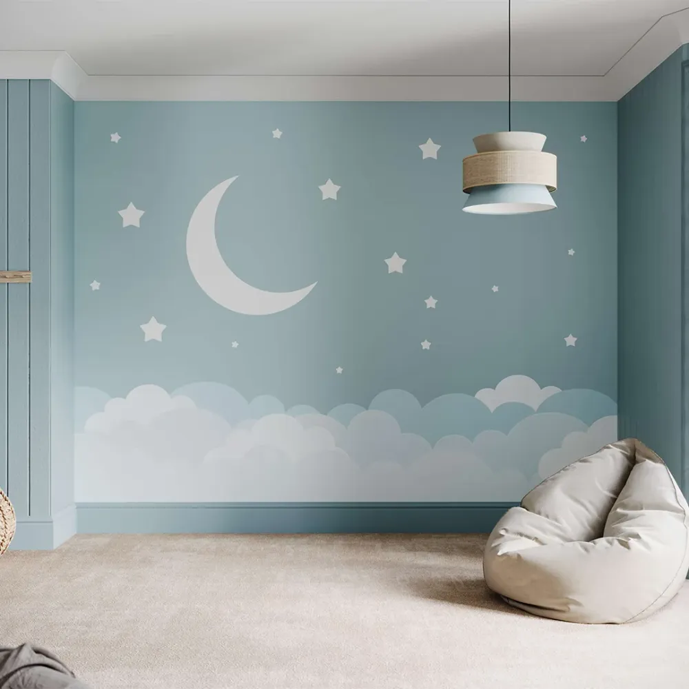 WallMantra Whimsical Starry Night Premium Quality Wallpaper Sky Blue
