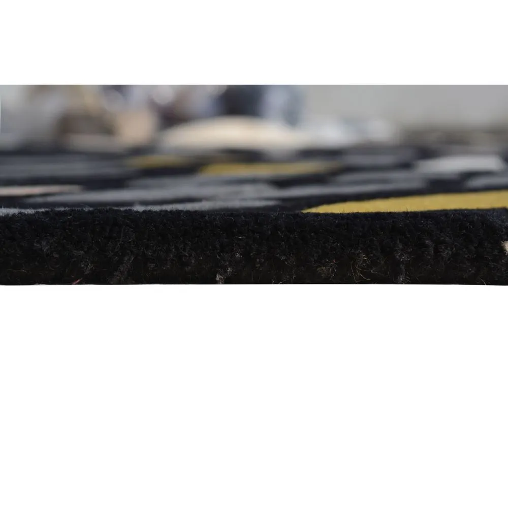 Whirling Leaves Black &amp; Yellow Tufted Area Carpet 3X5ft