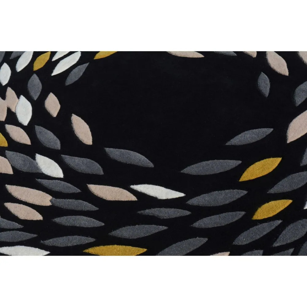 Whirling Leaves Black &amp; Yellow Tufted Area Carpet 3X5ft