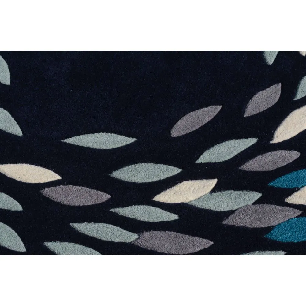 Whirling Leaves Blue &amp; White Tufted Area Carpet 3X5ft