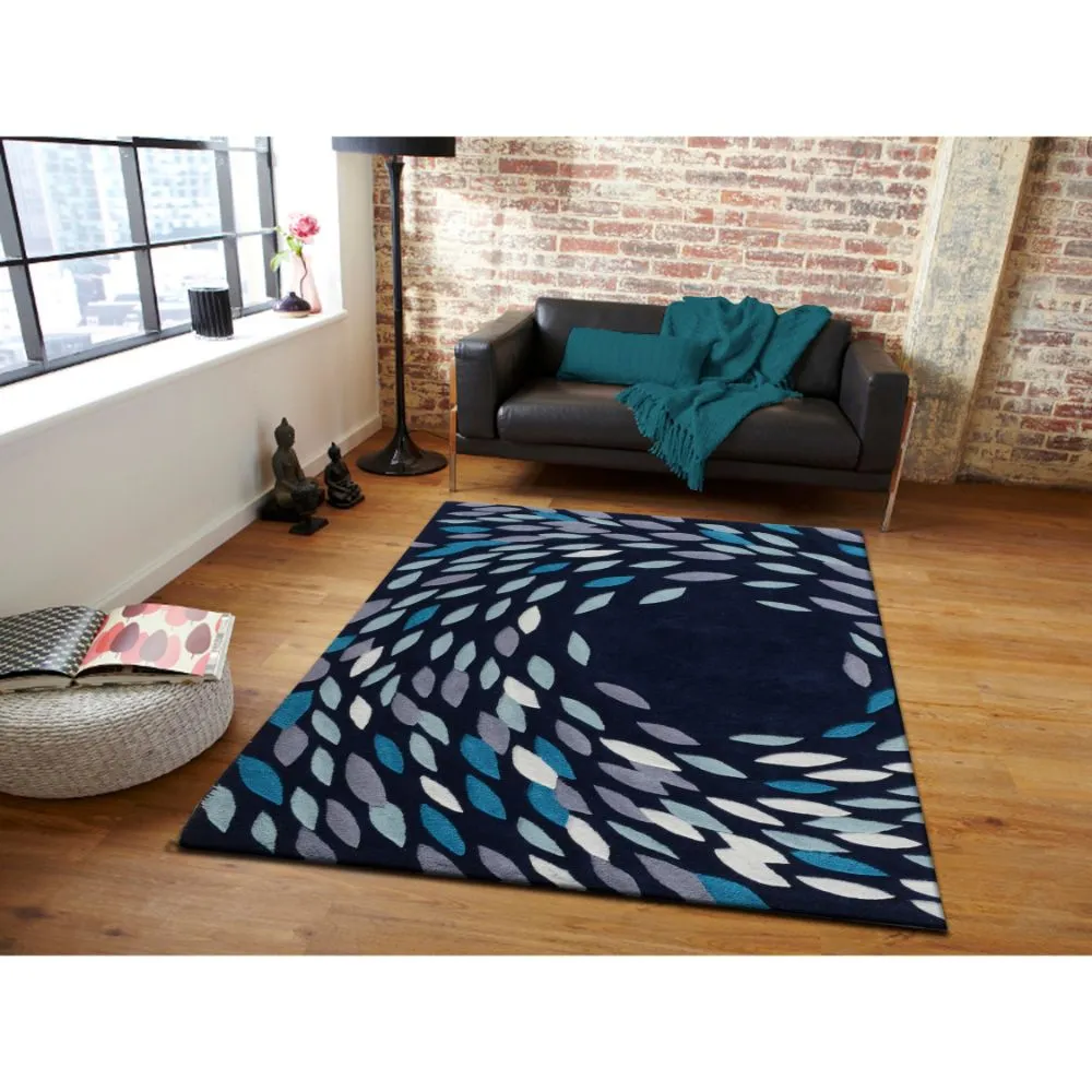 Whirling Leaves Blue &amp; White Tufted Area Carpet 3X5ft