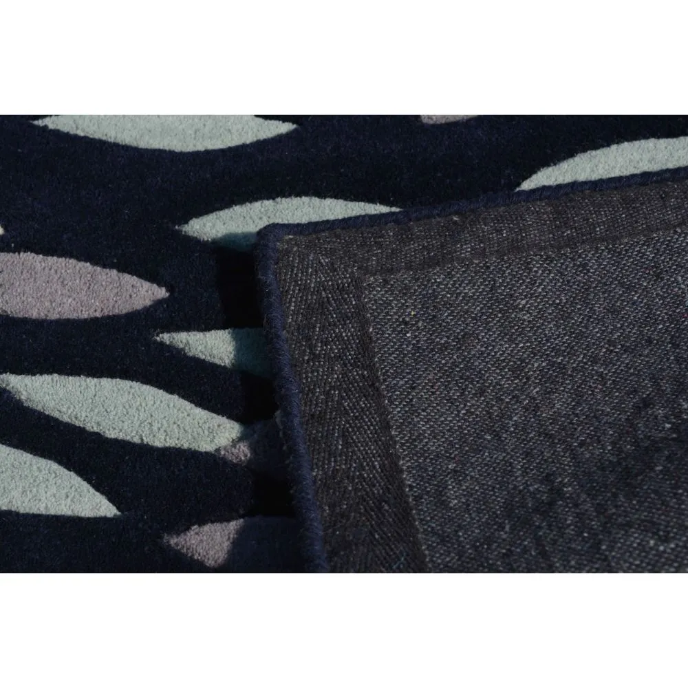 Whirling Leaves Blue &amp; White Tufted Area Carpet 3X5ft