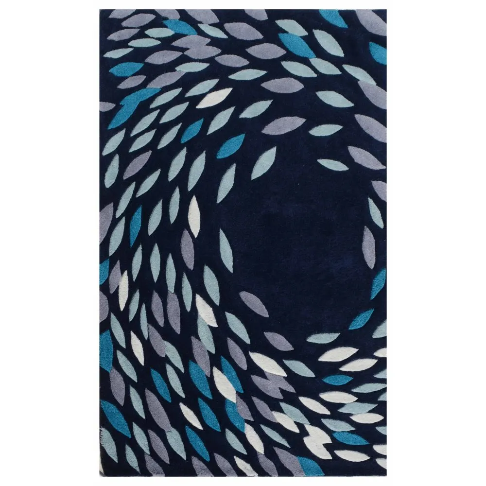 Whirling Leaves Blue &amp; White Tufted Area Carpet 3X5ft