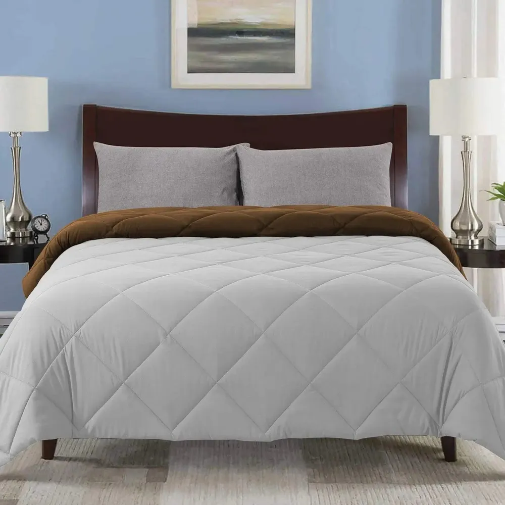 White &amp; Brown Quilted Double Bed Comforter