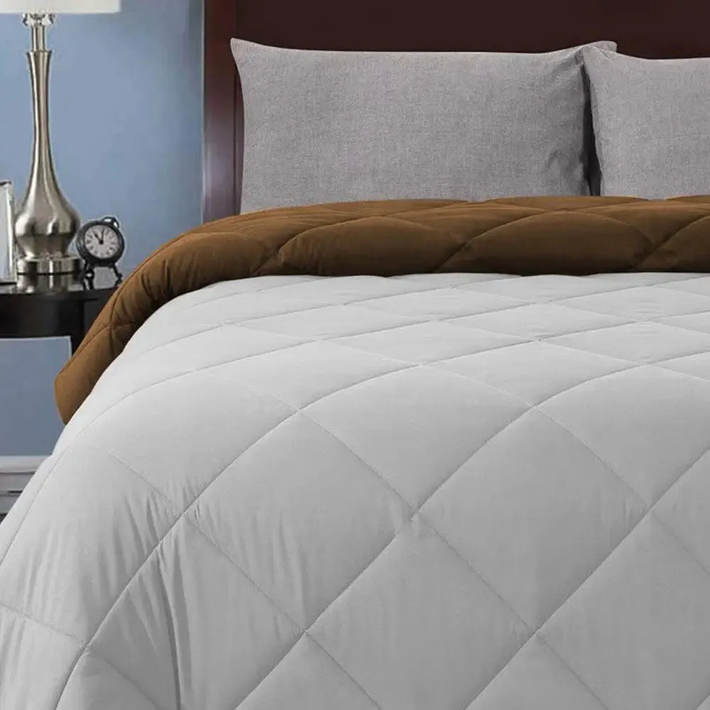 White &amp; Brown Quilted Double Bed Comforter