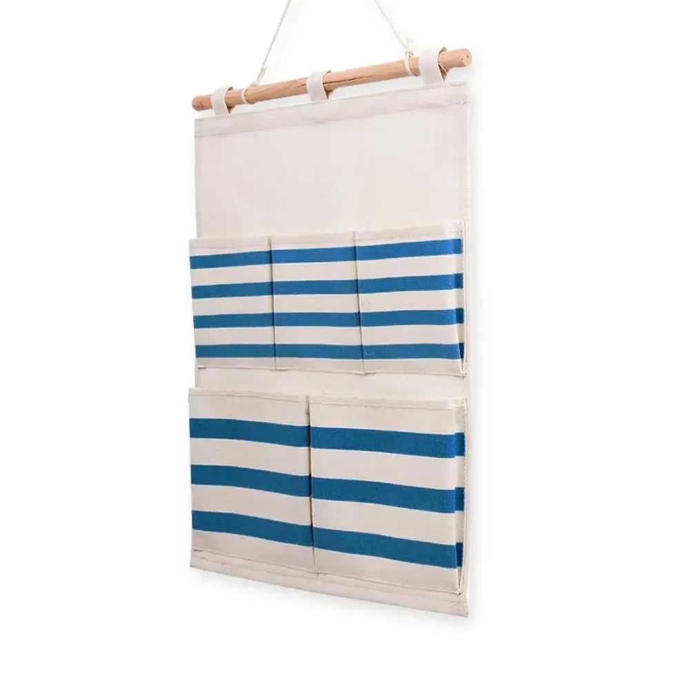 White and Blue Striped Multi-Utility Wall Hanging Organizer