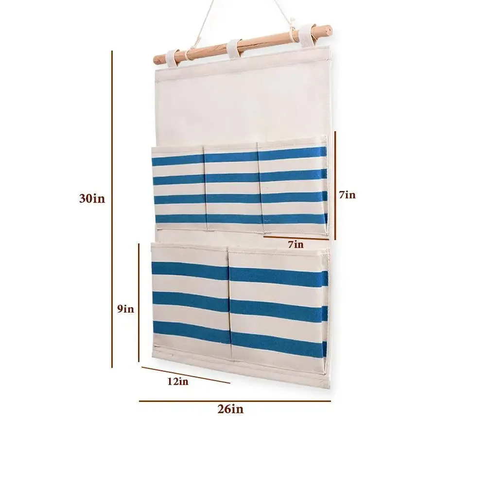 White and Blue Striped Multi-Utility Wall Hanging Organizer