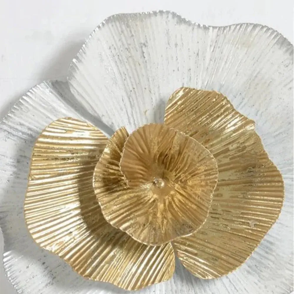 WallMantra White And Golden Flower Metal Wall Art Set of 5