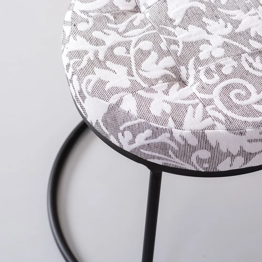 White and grey Neutral Hued Woven Jacquard Metal Ottoman Stool Set Of 2