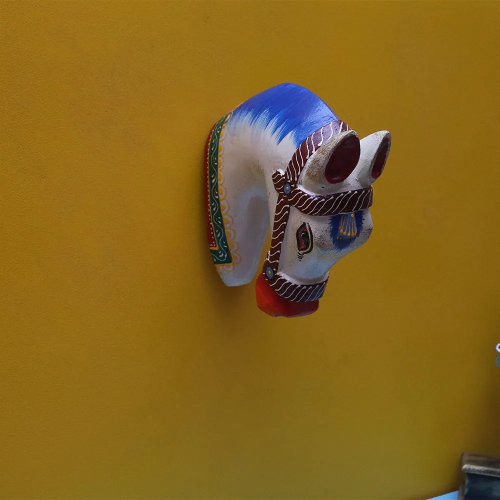 White & Blue Traditional Horse Head Wooden Wall Decor