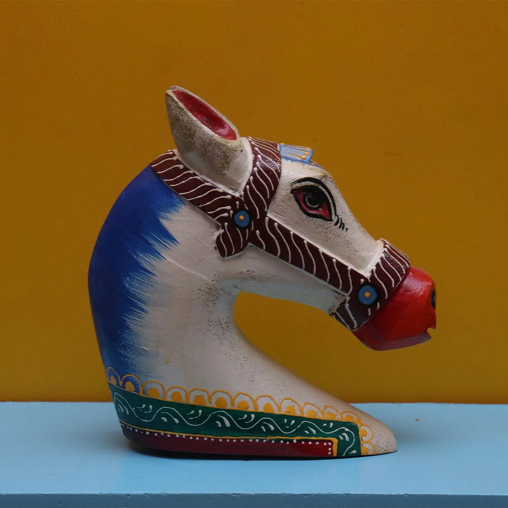 White & Blue Traditional Horse Head Wooden Wall Decor