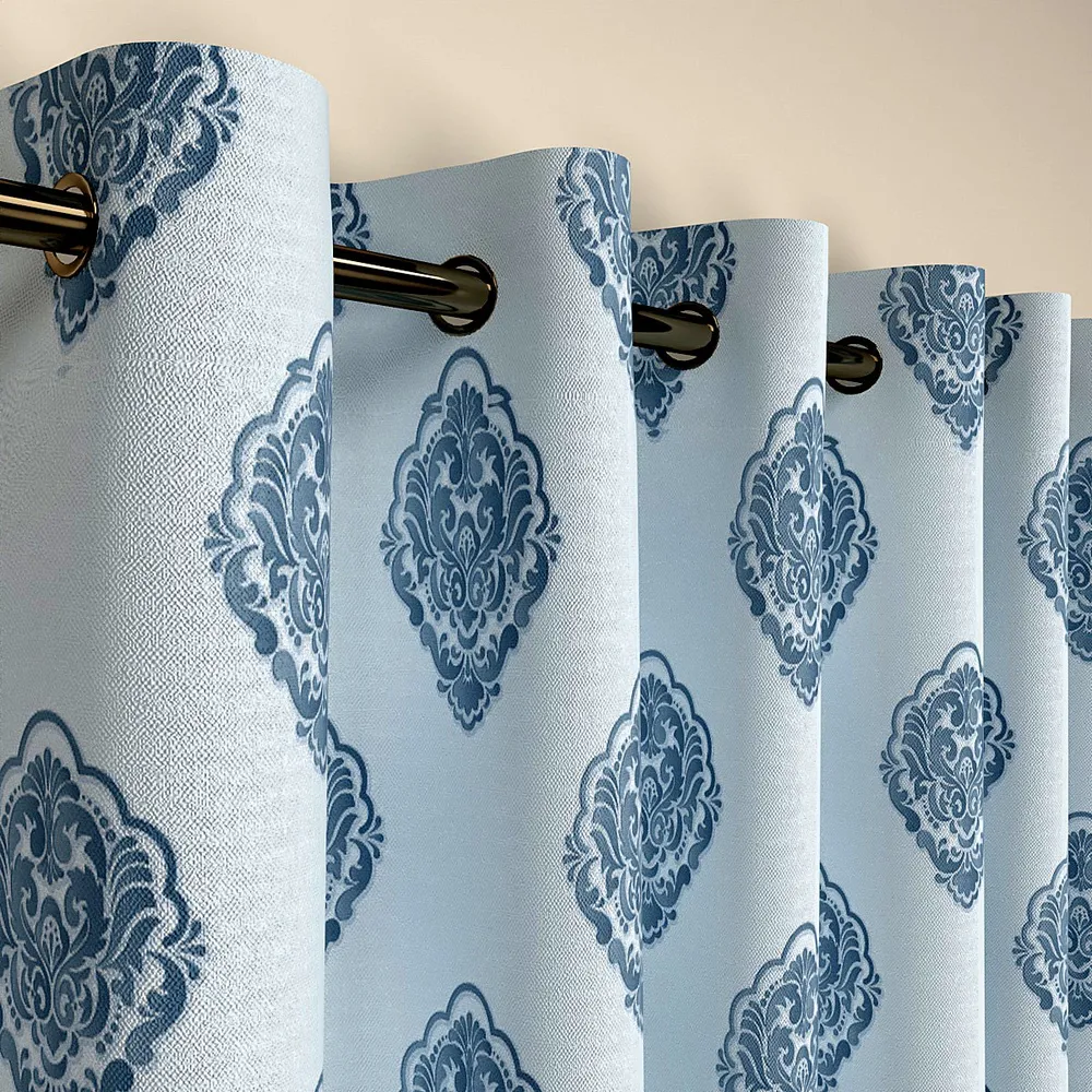 White & Blue Turkish Indian Designer Door Curtain Medium Single Piece (7ft)