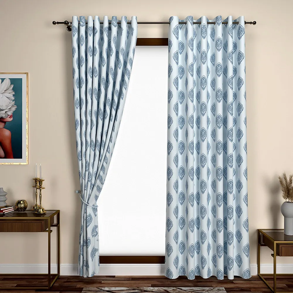 White & Blue Turkish Indian Designer Window Curtain