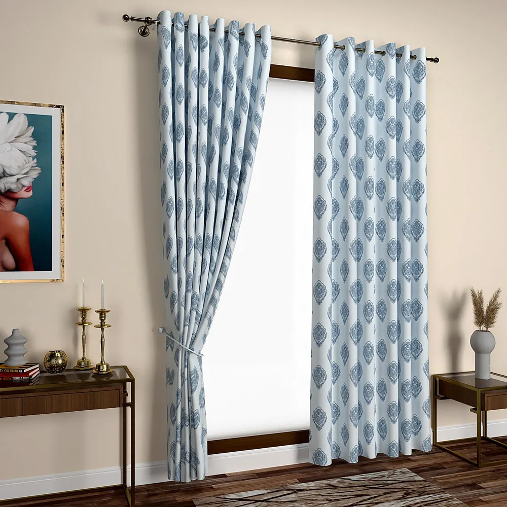 White & Blue Turkish Indian Designer Window Curtain
