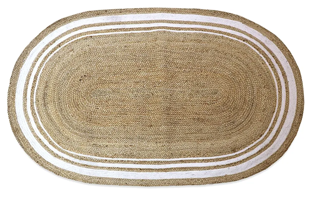White Bordered Designer Oval Jute Floormat