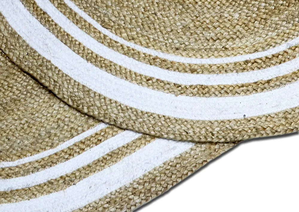 White Bordered Designer Oval Jute Floormat