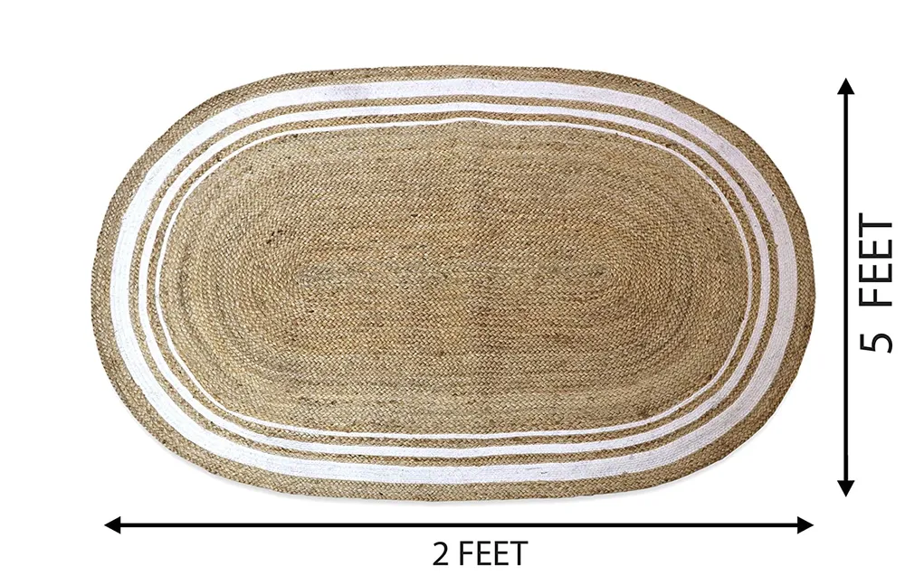 White Bordered Designer Oval Jute Floormat