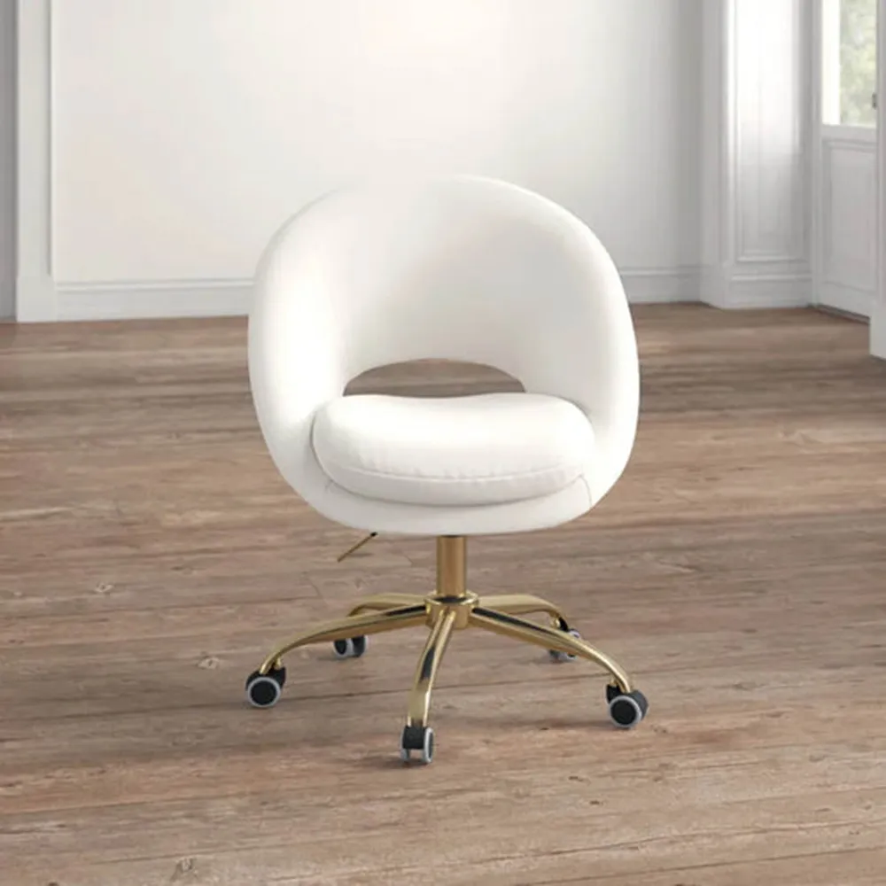 White Comfy Rounded Back Velvet Swivel Chair Single Piece