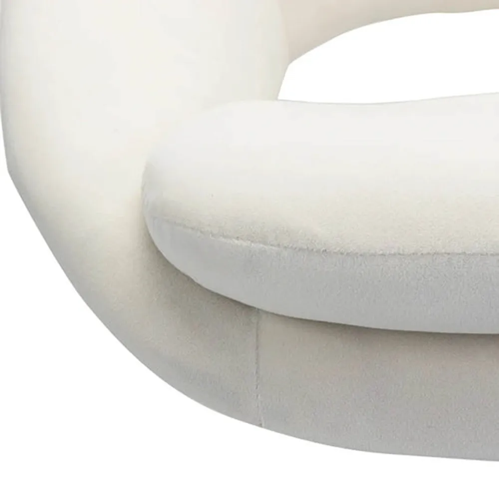 White Comfy Rounded Back Velvet Swivel Chair Single Piece