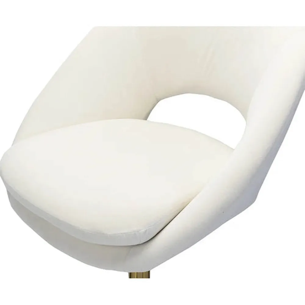 White Comfy Rounded Back Velvet Swivel Chair Single Piece