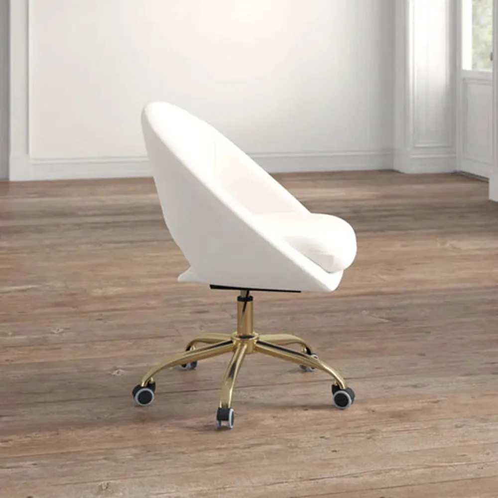 White Comfy Rounded Back Velvet Swivel Chair Single Piece