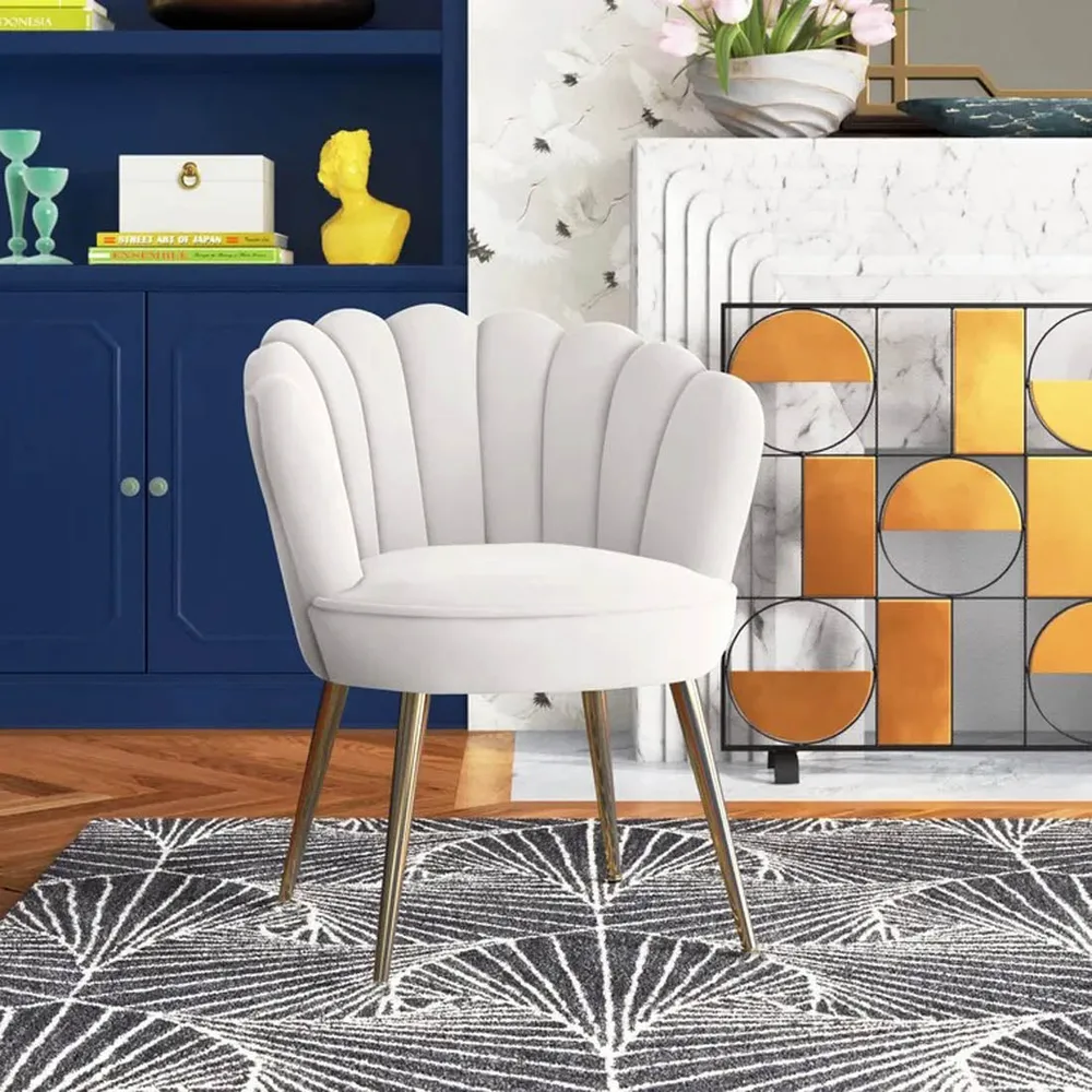 White Crafted Shell Designer Lounge Chair SET 1