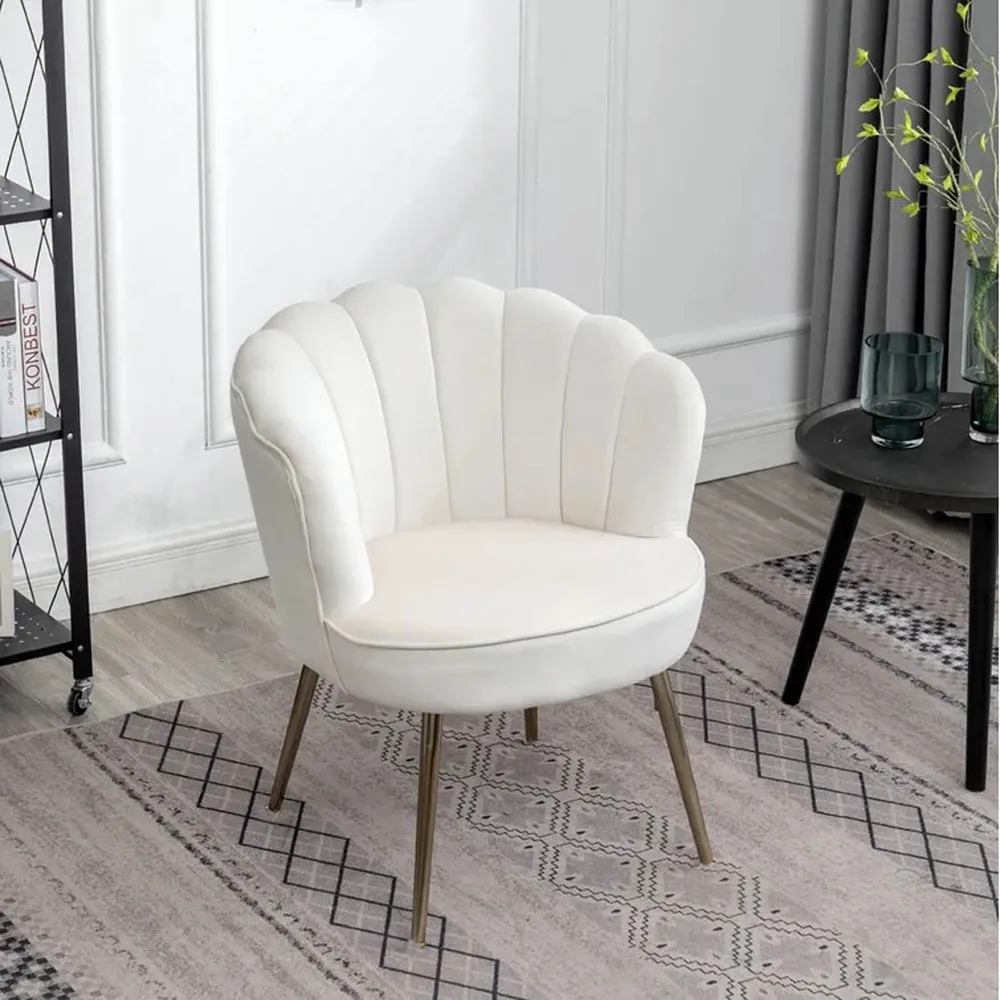 White Crafted Shell Designer Lounge Chair SET 1